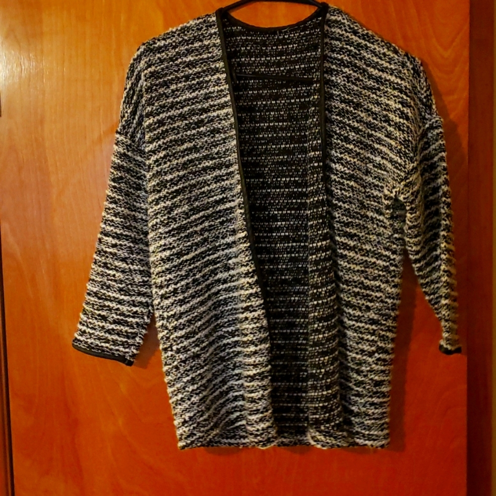 Open-Front Black and White Knit Cardigan Sweater/Jacket